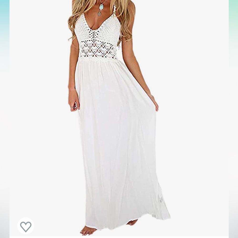 LILBETTER Women's Beach Crochet Backless Bohemian Halter Maxi Long Dress